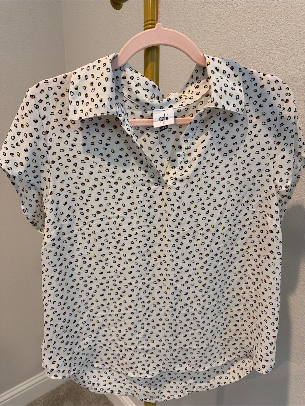 CAbi Safari Top #6308 Leopard Print Collared Blouse Spring 2023 Small